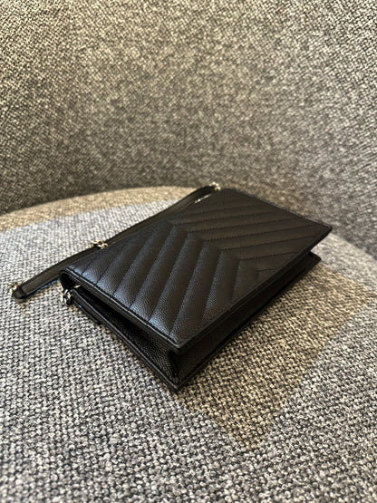 Yves Saint Laurent Cassandre WOC in Quilted Black Leather with Silver Hardware