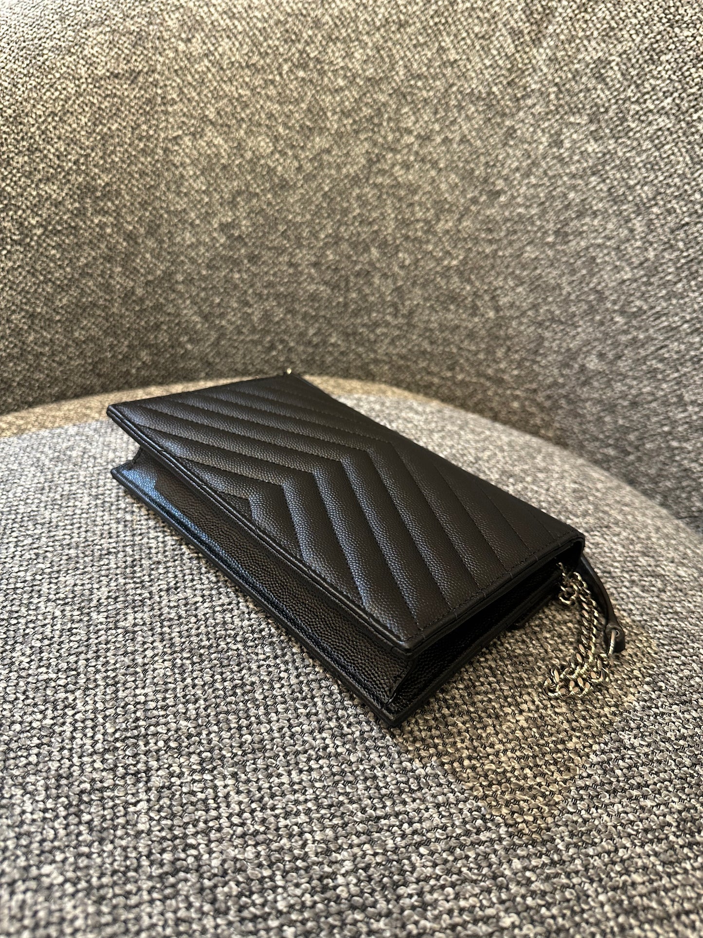 Yves Saint Laurent Cassandre WOC in Quilted Black Leather with Silver Hardware