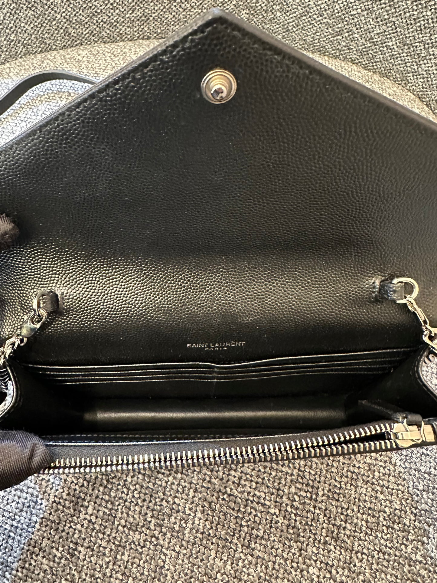 Yves Saint Laurent Cassandre WOC in Quilted Black Leather with Silver Hardware