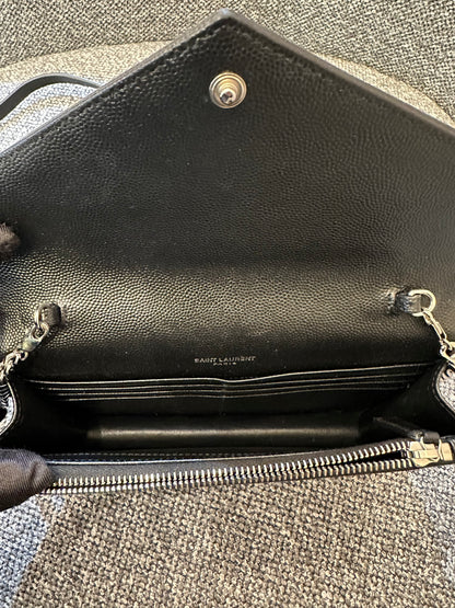 Yves Saint Laurent Cassandre WOC in Quilted Black Leather with Silver Hardware