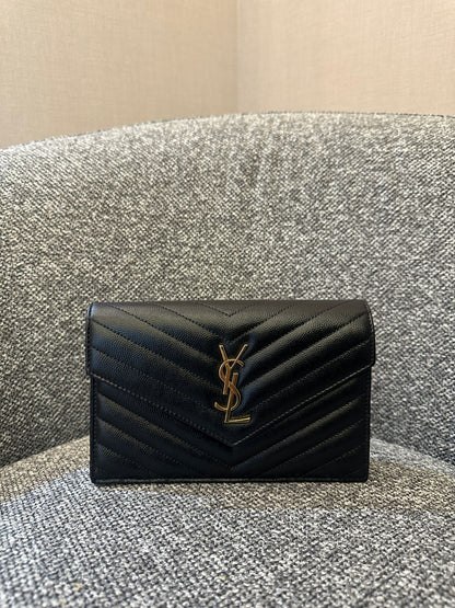 Yves Saint Laurent Cassandre WOC in Quilted Black Leather with Gold Hardware