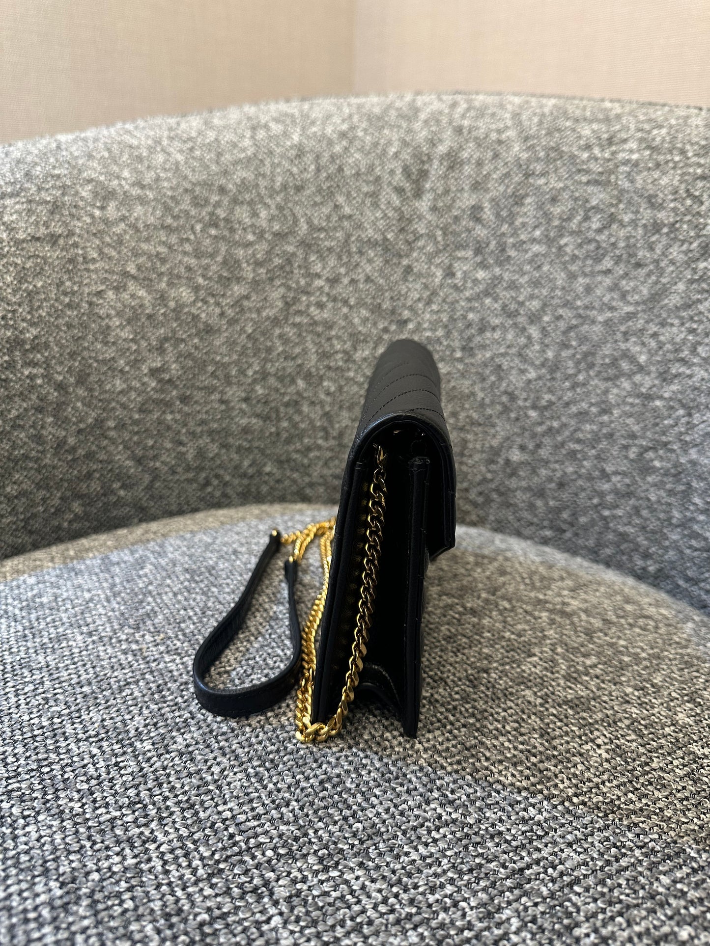 Yves Saint Laurent Cassandre WOC in Quilted Black Leather with Gold Hardware