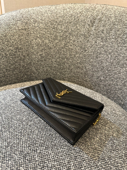 Yves Saint Laurent Cassandre WOC in Quilted Black Leather with Gold Hardware