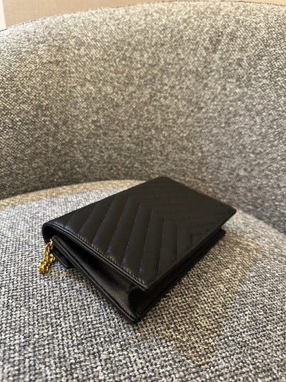 Yves Saint Laurent Cassandre WOC in Quilted Black Leather with Gold Hardware