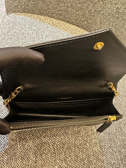 Yves Saint Laurent Cassandre WOC in Quilted Black Leather with Gold Hardware