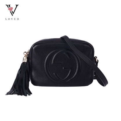 Soho Crossbody Disco Bag in Black Calfskin Leathe
