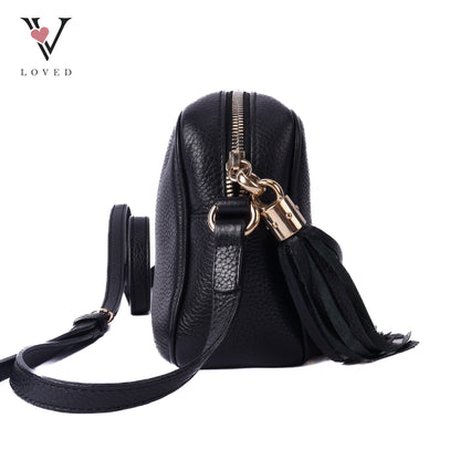 Soho Crossbody Disco Bag in Black Calfskin Leathe