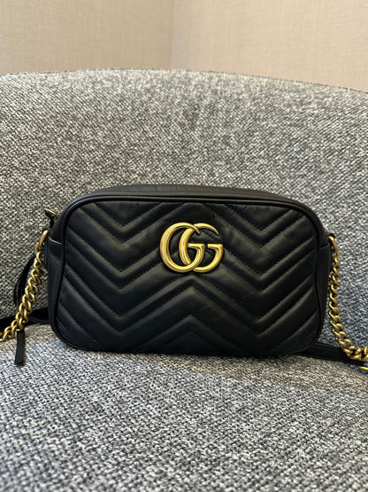 Gucci GG Marmont Camera Bag in Black Matelassé Leather