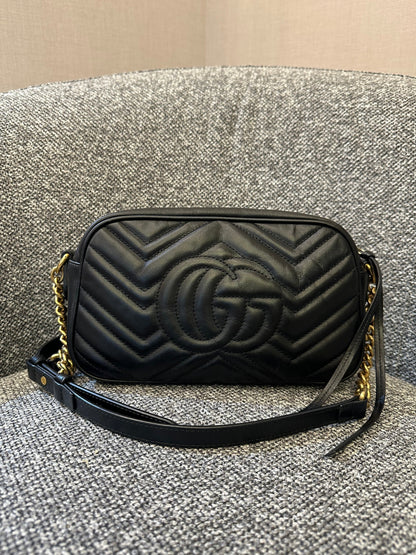 Gucci GG Marmont Camera Bag in Black Matelassé Leather