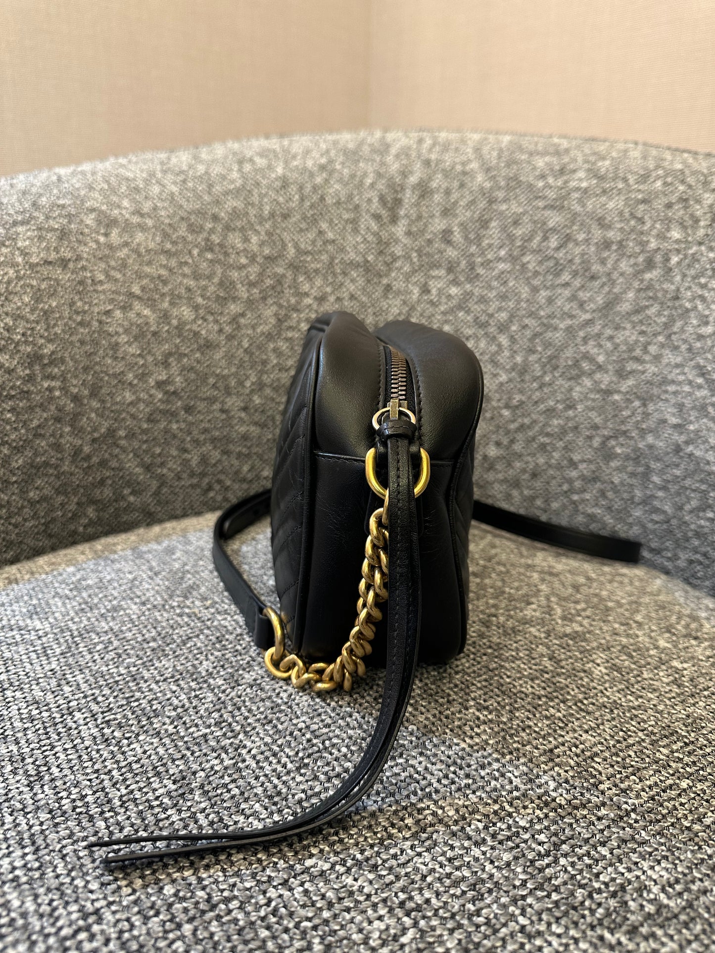 Gucci GG Marmont Camera Bag in Black Matelassé Leather