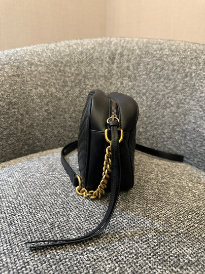 Gucci GG Marmont Camera Bag in Black Matelassé Leather