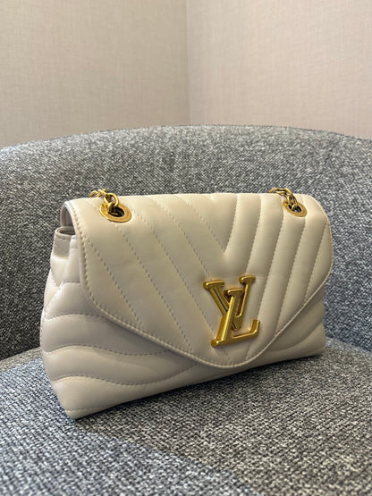 Louis Vuitton New Wave MM Chain Bag in Ivory Quilted Calfskin Leather