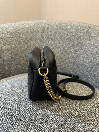 Gucci GG Marmont Camera Bag in Black Matelassé Leather