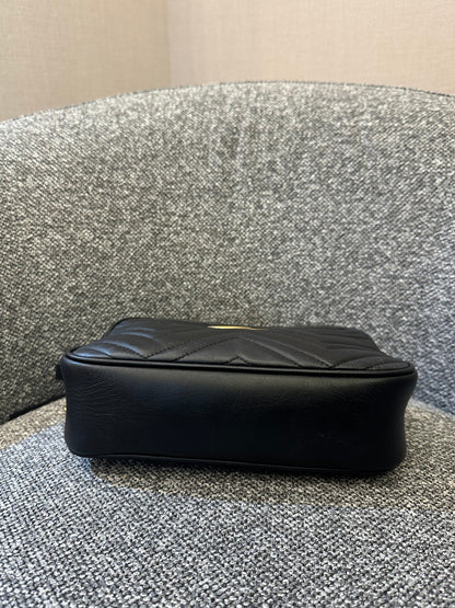 Gucci GG Marmont Camera Bag in Black Matelassé Leather