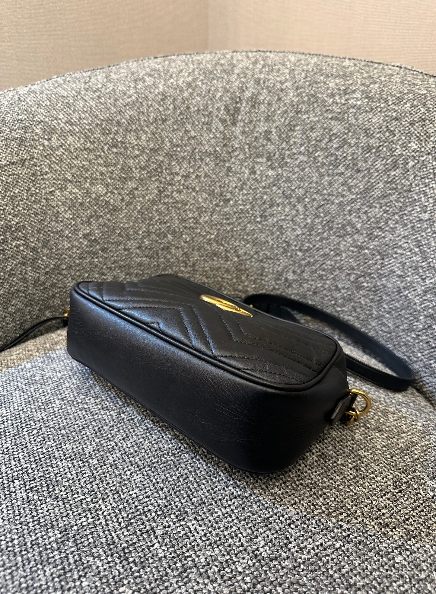 Gucci GG Marmont Camera Bag in Black Matelassé Leather