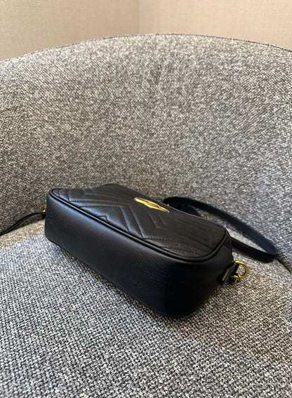 Gucci GG Marmont Camera Bag in Black Matelassé Leather