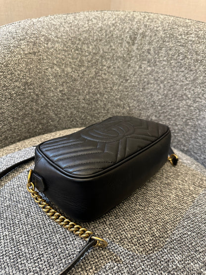 Gucci GG Marmont Camera Bag in Black Matelassé Leather