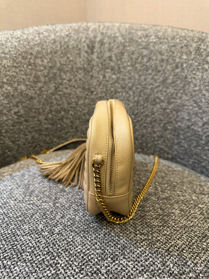 Yves Saint Laurent Mini Lou Camera Bag in Beige Quilted Leather