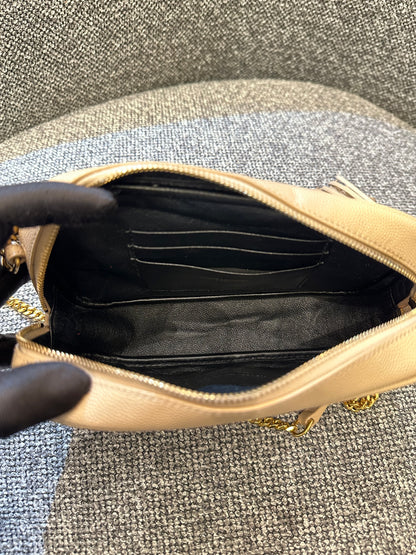 Yves Saint Laurent Mini Lou Camera Bag in Beige Quilted Leather