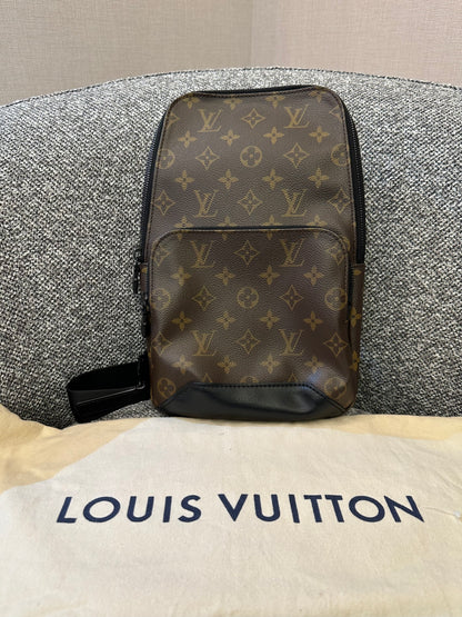 Louis Vuitton Avenue Sling Bag in Monogram Macassar Canvas with Black Leather Trim