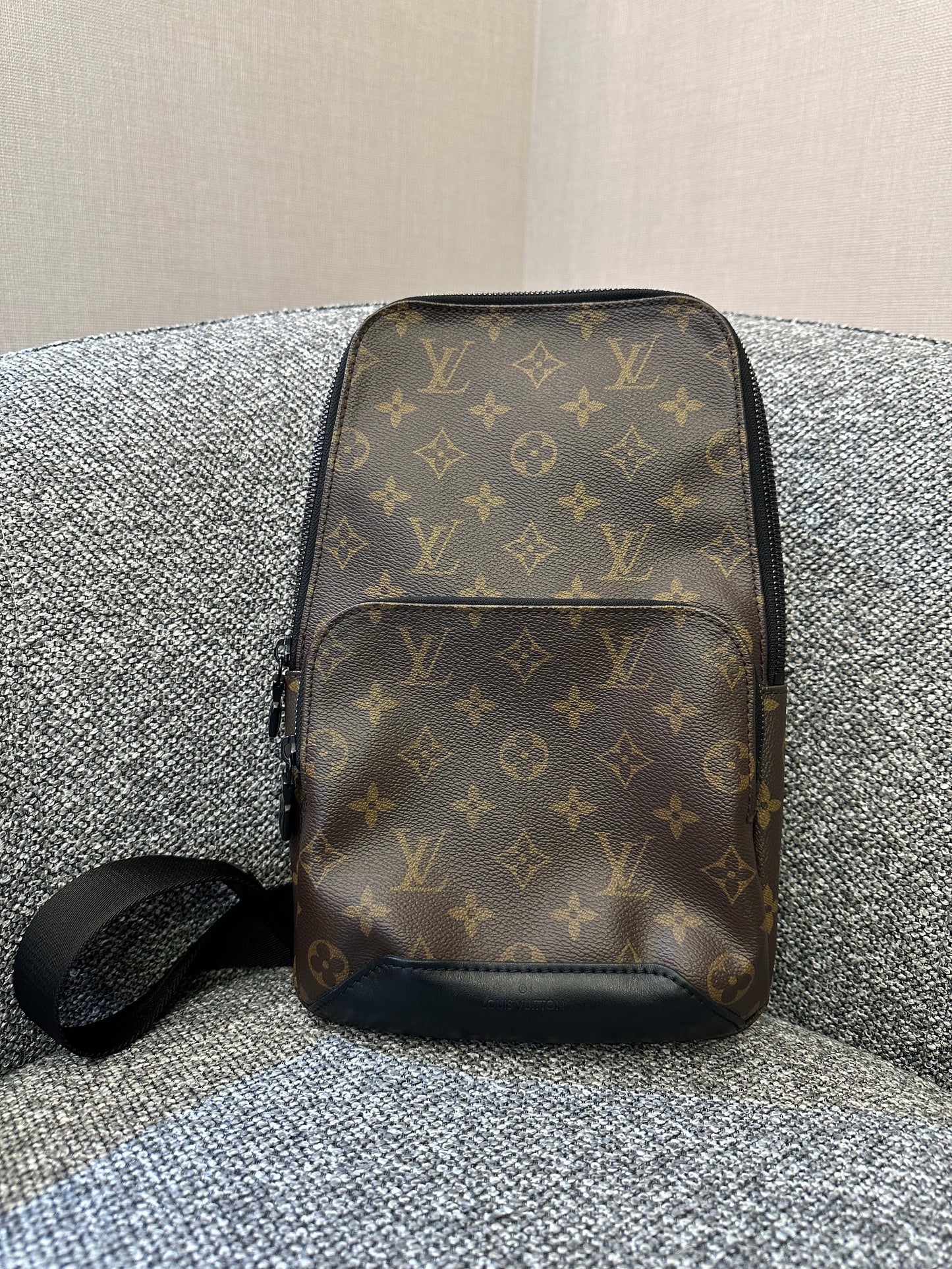Louis Vuitton Avenue Sling Bag in Monogram Macassar Canvas with Black Leather Trim