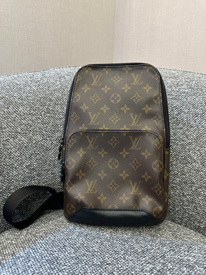 Louis Vuitton Avenue Sling Bag in Monogram Macassar Canvas with Black Leather Trim