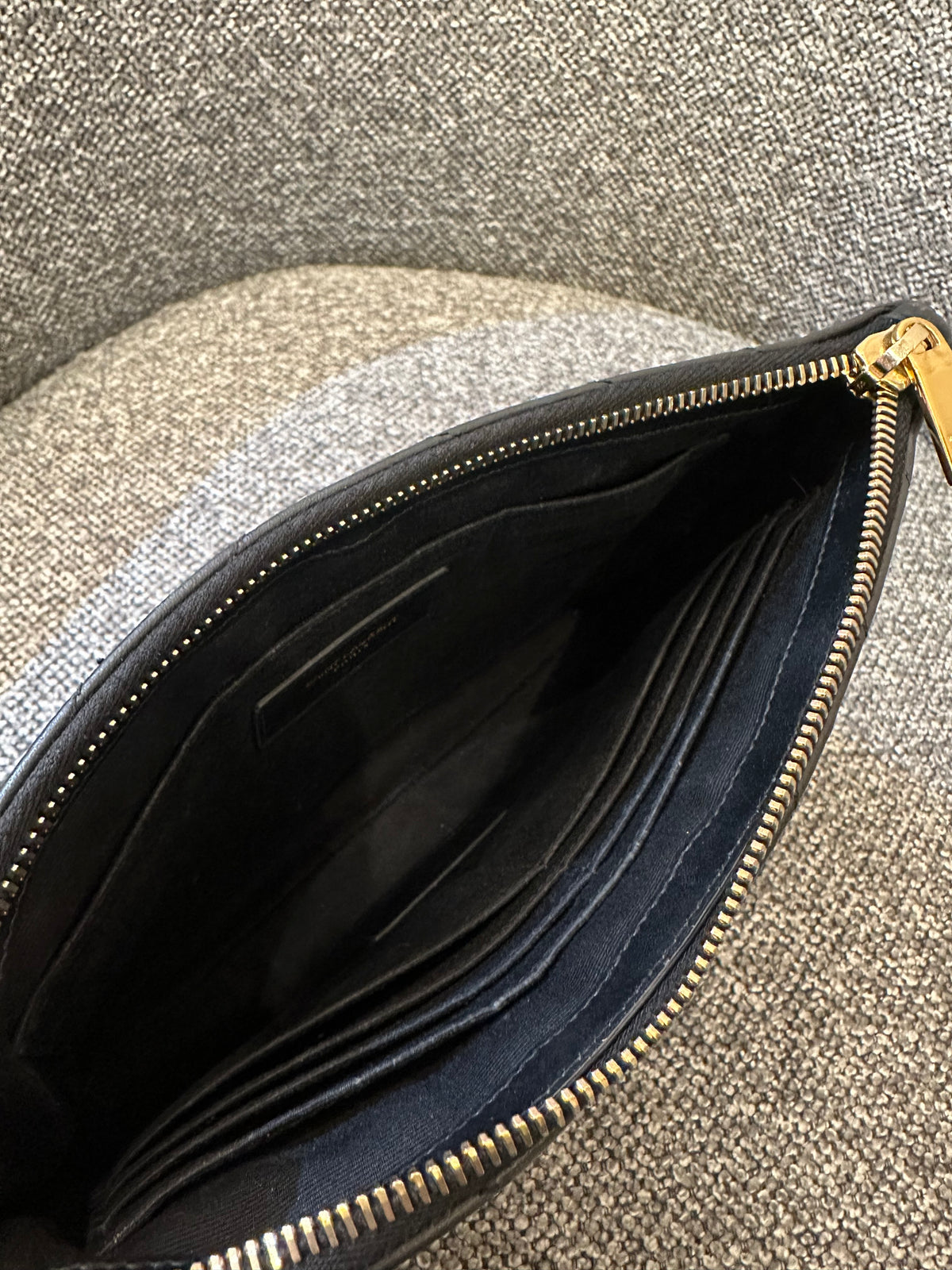 Yves Saint Laurent Clutch Bag in Black Chevron Quilted Leather