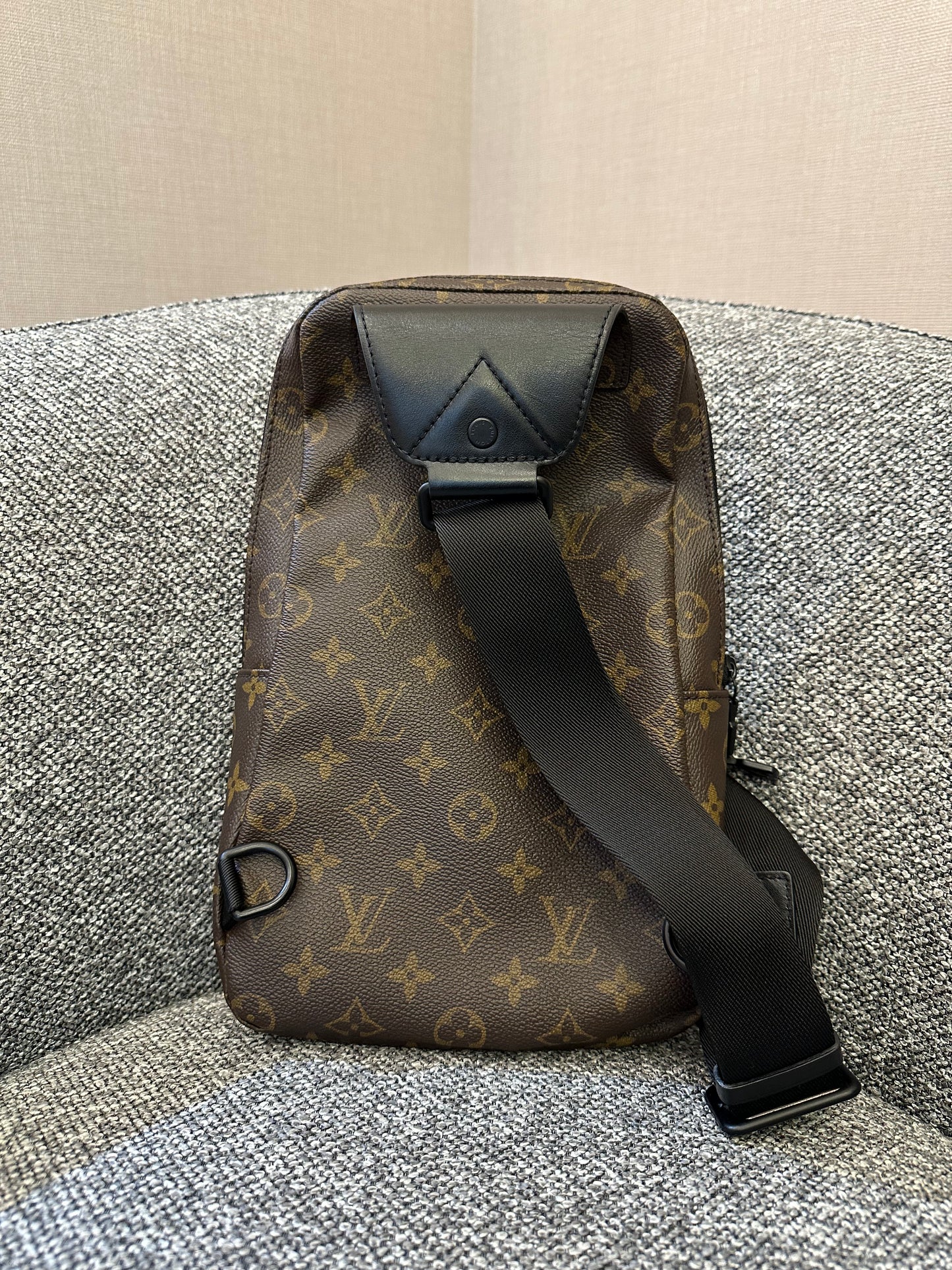 Louis Vuitton Avenue Sling Bag in Monogram Macassar Canvas with Black Leather Trim