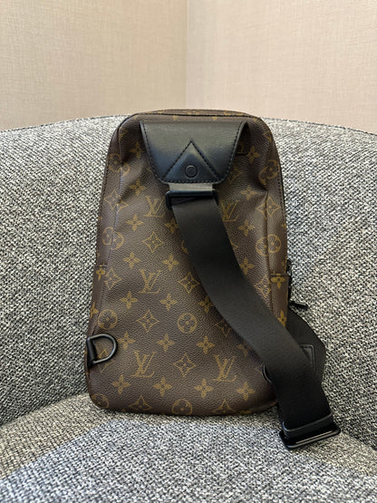 Louis Vuitton Avenue Sling Bag in Monogram Macassar Canvas with Black Leather Trim