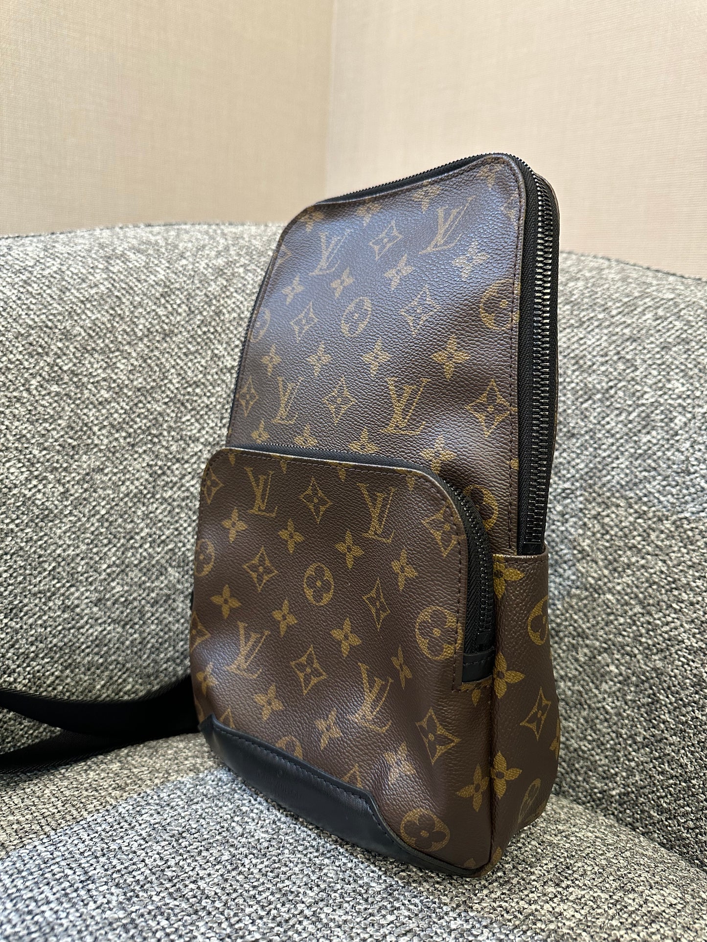 Louis Vuitton Avenue Sling Bag in Monogram Macassar Canvas with Black Leather Trim