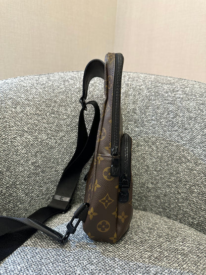 Louis Vuitton Avenue Sling Bag in Monogram Macassar Canvas with Black Leather Trim