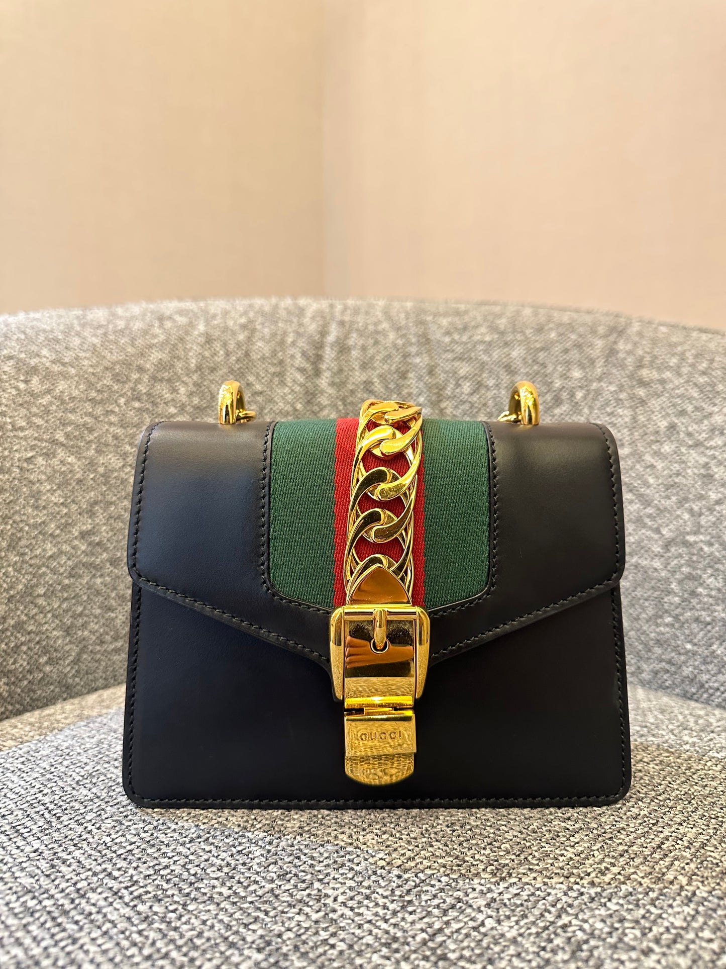 Gucci Sylvie Small Shoulder Bag in Black Smooth Leather