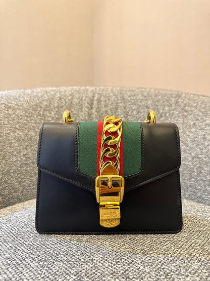 Gucci Sylvie Small Shoulder Bag in Black Smooth Leather