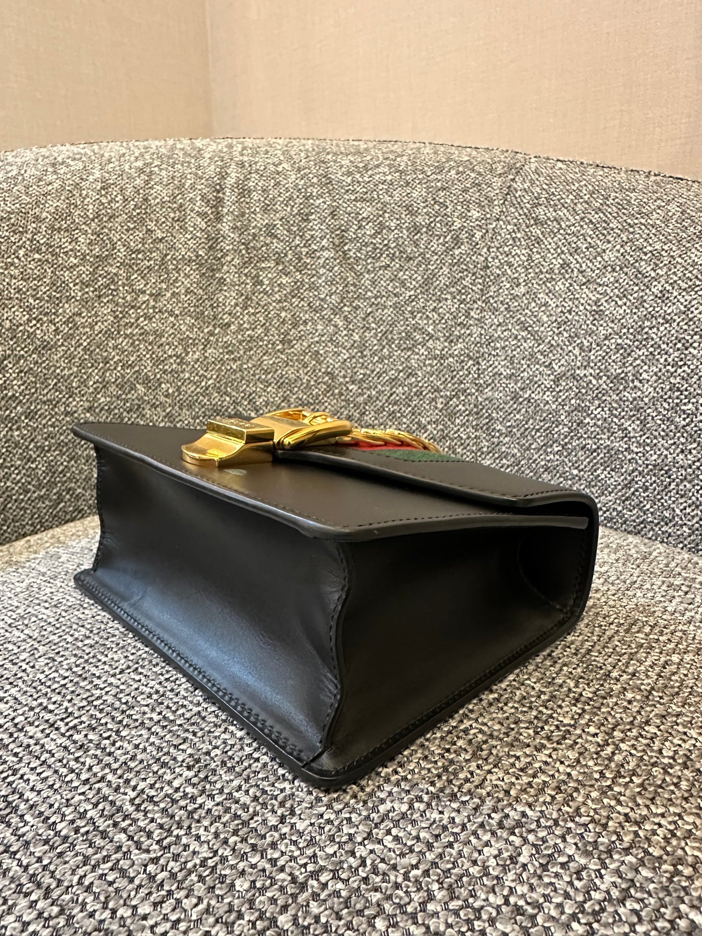 Gucci Sylvie Small Shoulder Bag in Black Smooth Leather