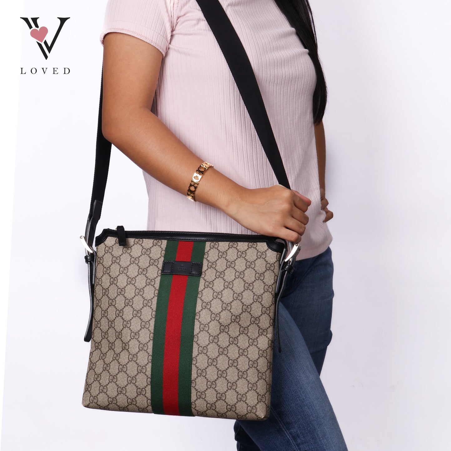 Black GG Supreme Web Crossbody Bag
