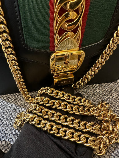 Gucci Sylvie Small Shoulder Bag in Black Smooth Leather