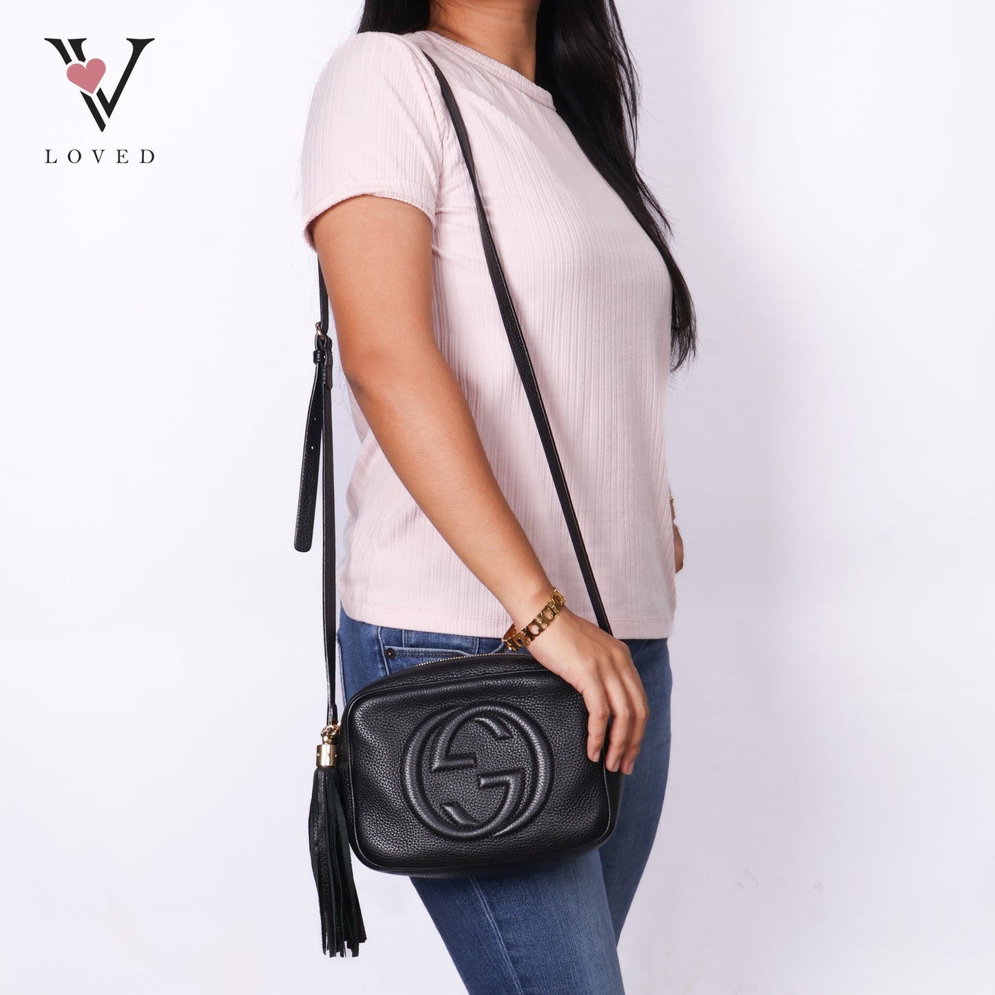 Soho Crossbody Disco Bag in Black Calfskin Leathe