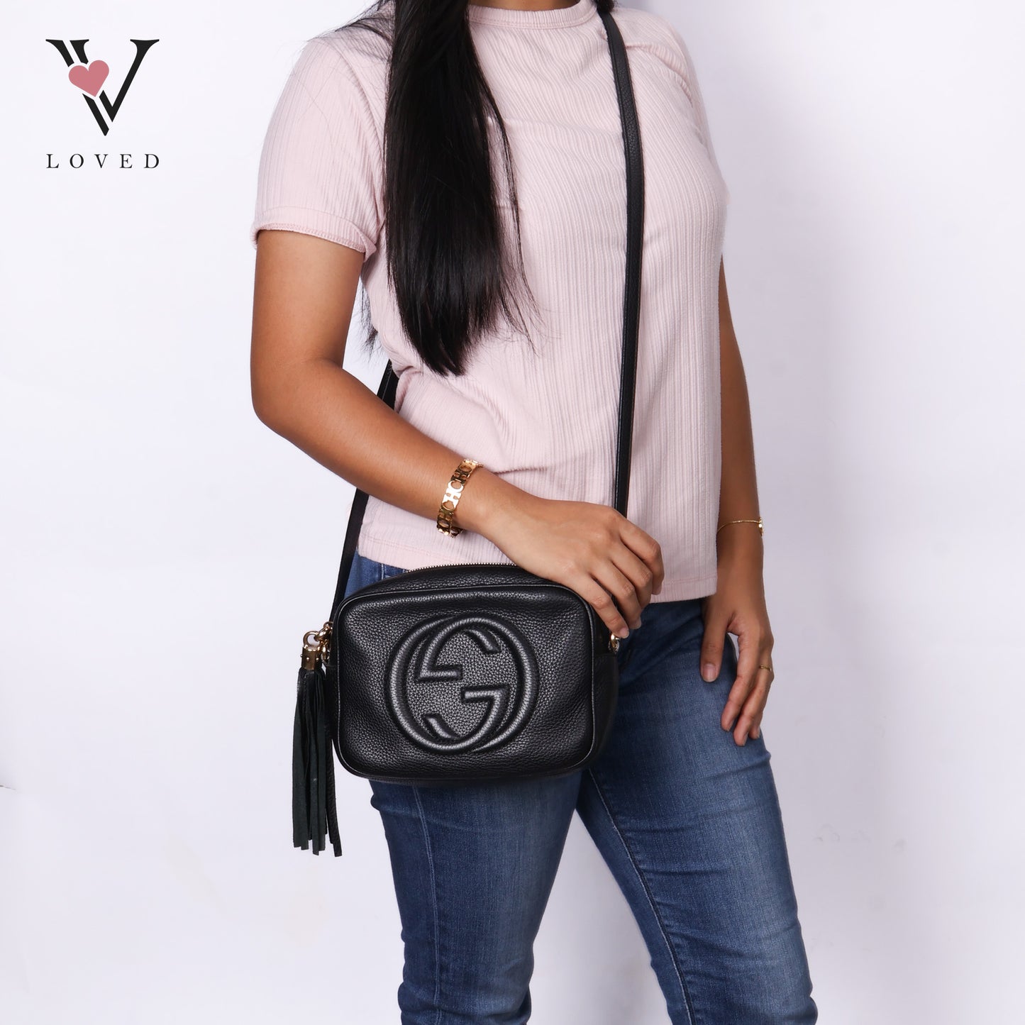 Soho Crossbody Disco Bag in Black Calfskin Leathe