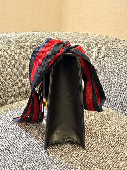 Gucci Sylvie Medium Shoulder Bag in Black Smooth Leather