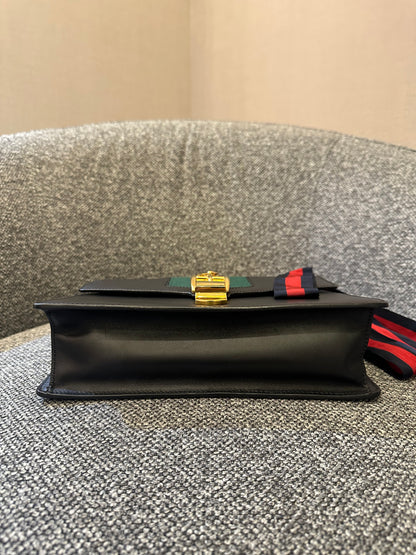 Gucci Sylvie Medium Shoulder Bag in Black Smooth Leather