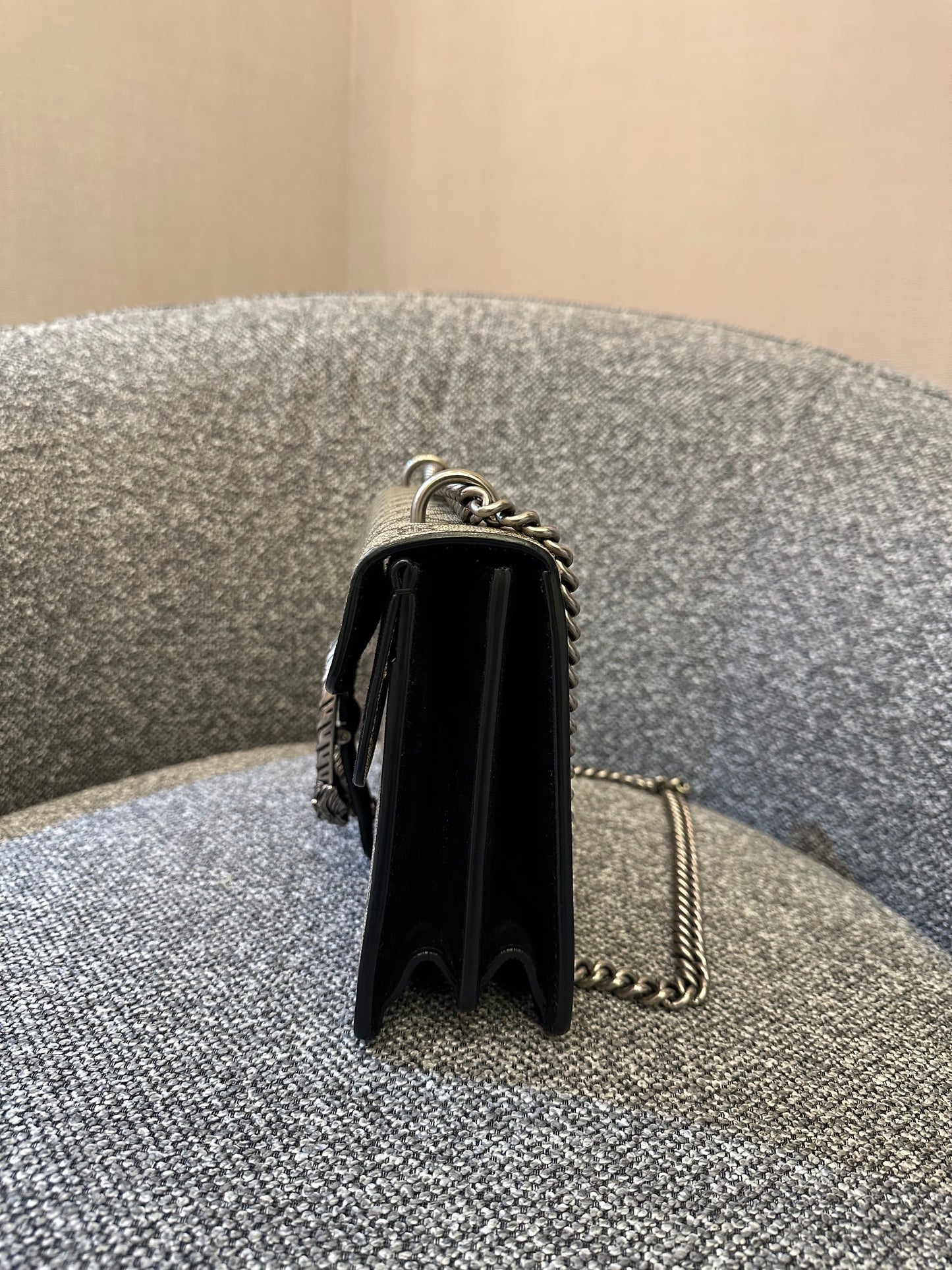 Gucci Dionysus Shoulder Bag in GG Supreme Canvas with Black Suede