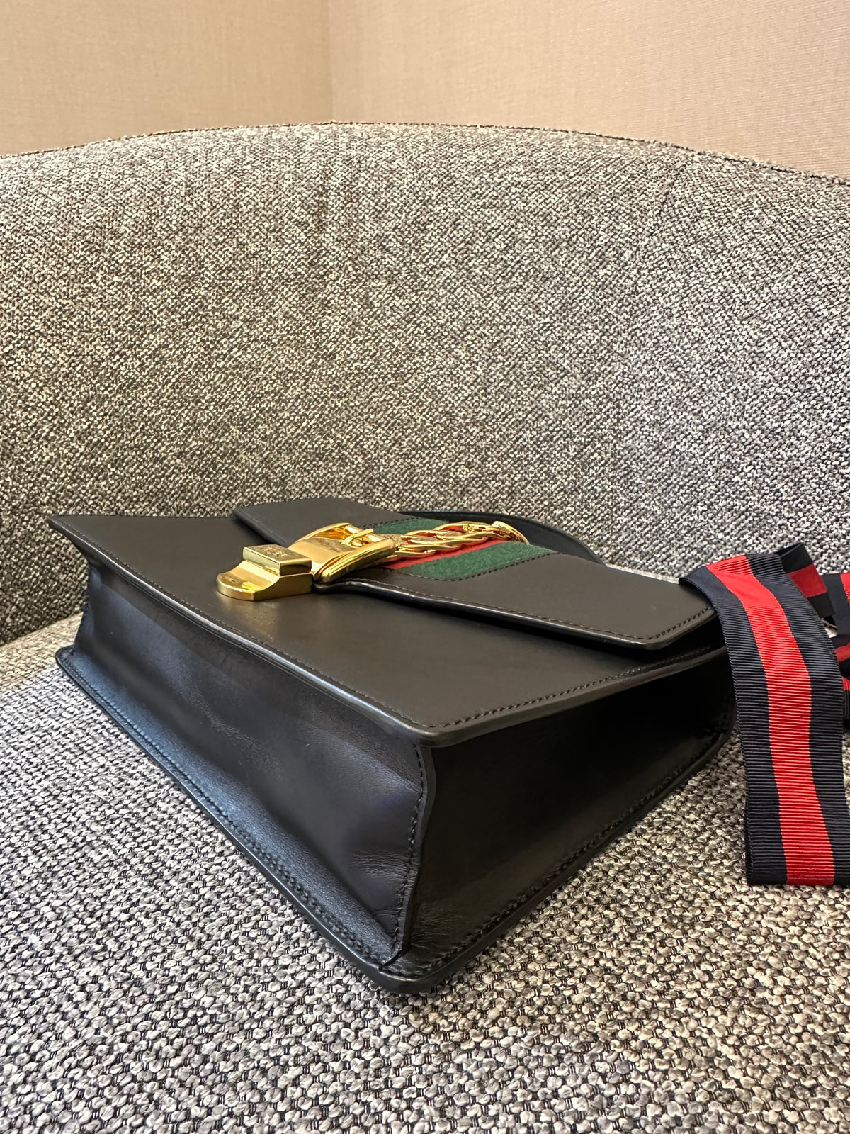 Gucci Sylvie Medium Shoulder Bag in Black Smooth Leather