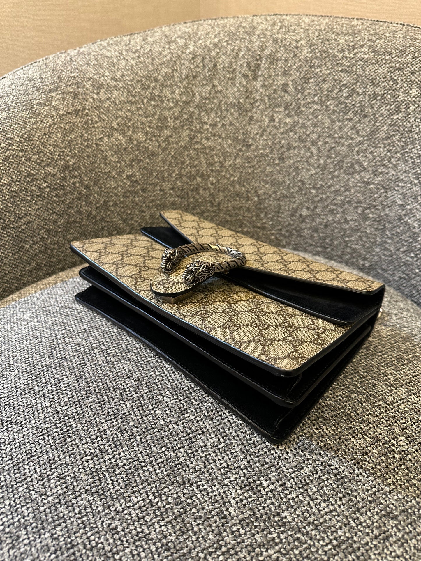Gucci Dionysus Shoulder Bag in GG Supreme Canvas with Black Suede