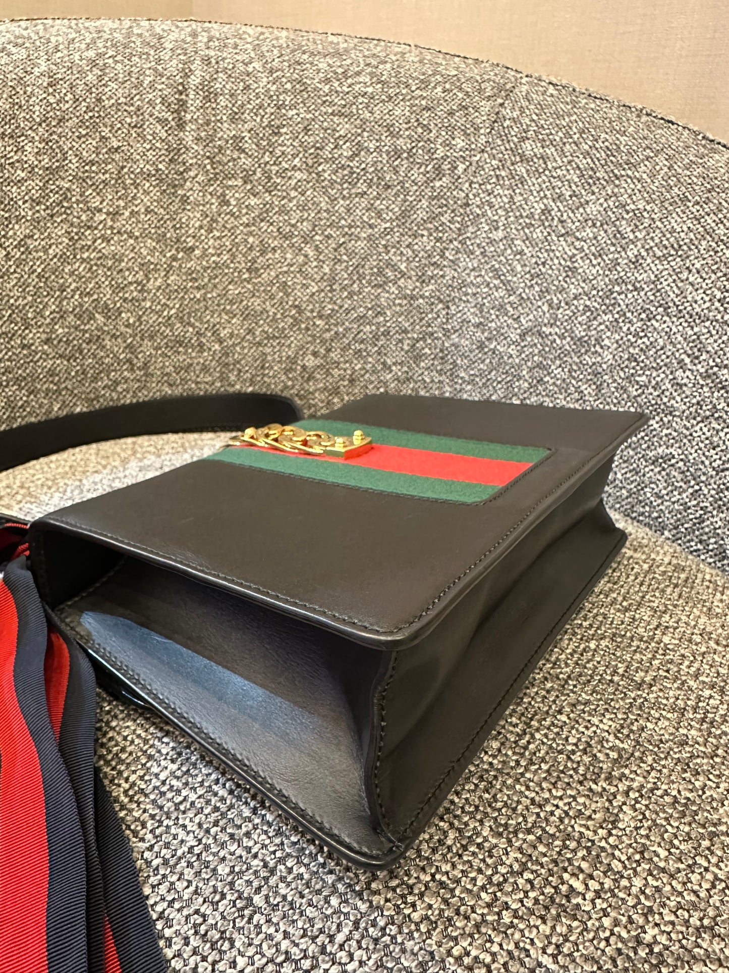 Gucci Sylvie Medium Shoulder Bag in Black Smooth Leather