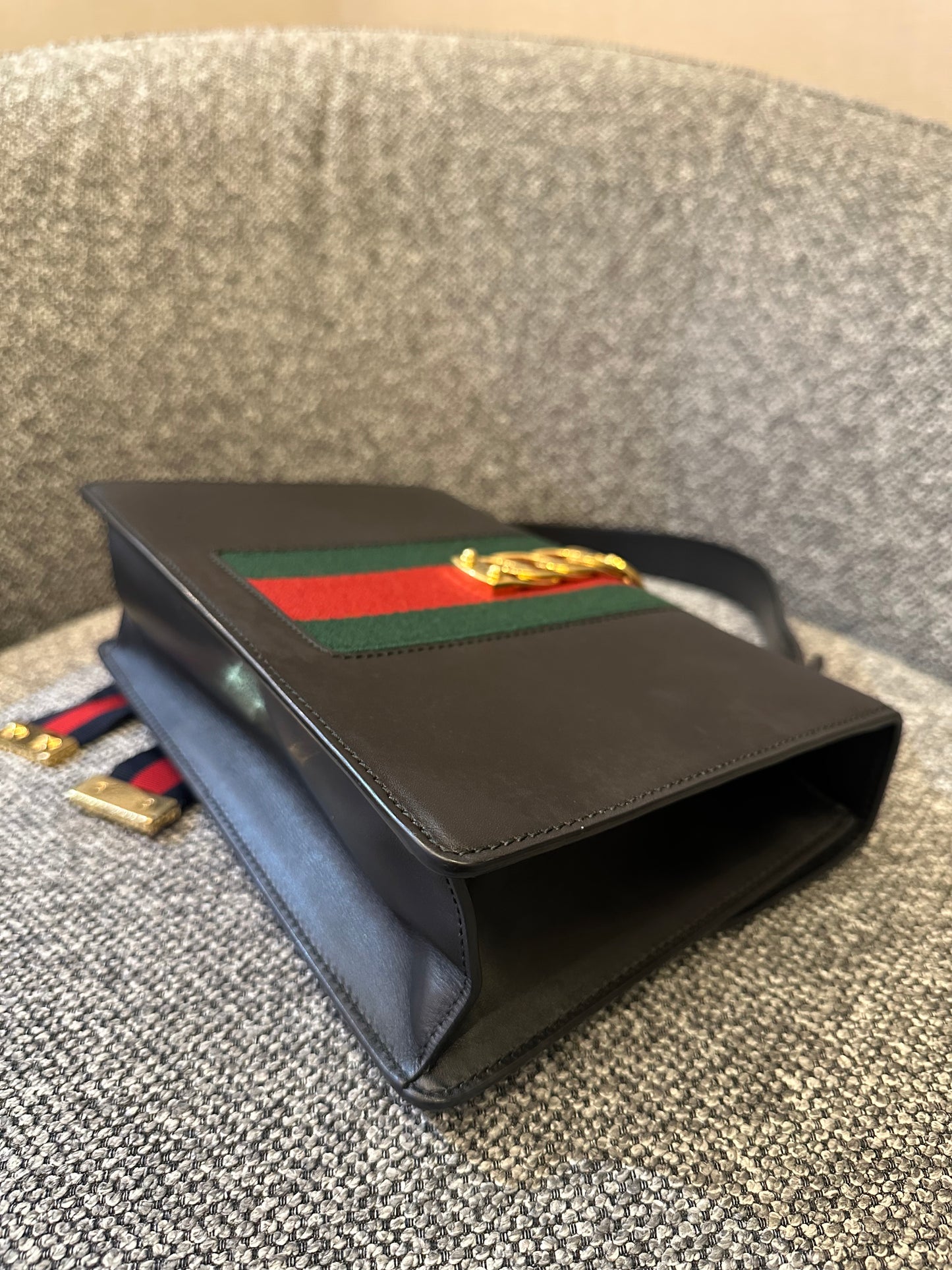 Gucci Sylvie Medium Shoulder Bag in Black Smooth Leather