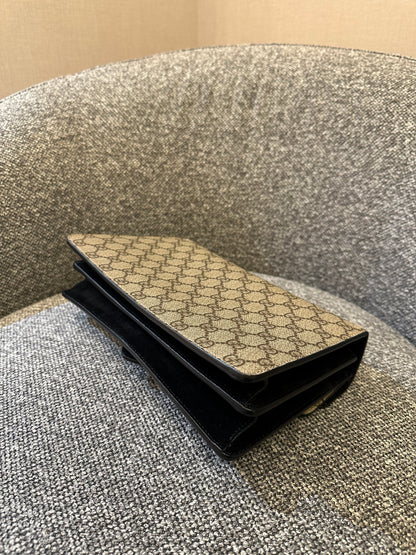 Gucci Dionysus Shoulder Bag in GG Supreme Canvas with Black Suede