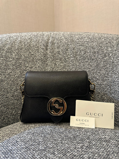 Gucci Interlocking G Shoulder Bag in Black Leather