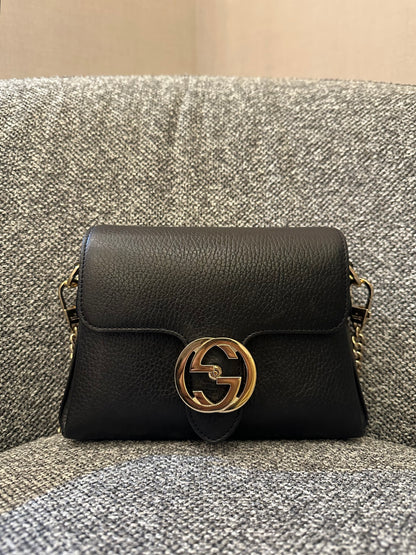 Gucci Interlocking G Shoulder Bag in Black Leather