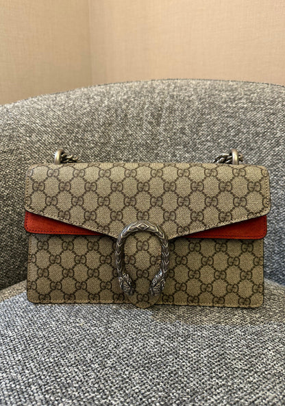 Gucci Dionysus Shoulder Bag in GG Supreme Canvas with Red Suede
