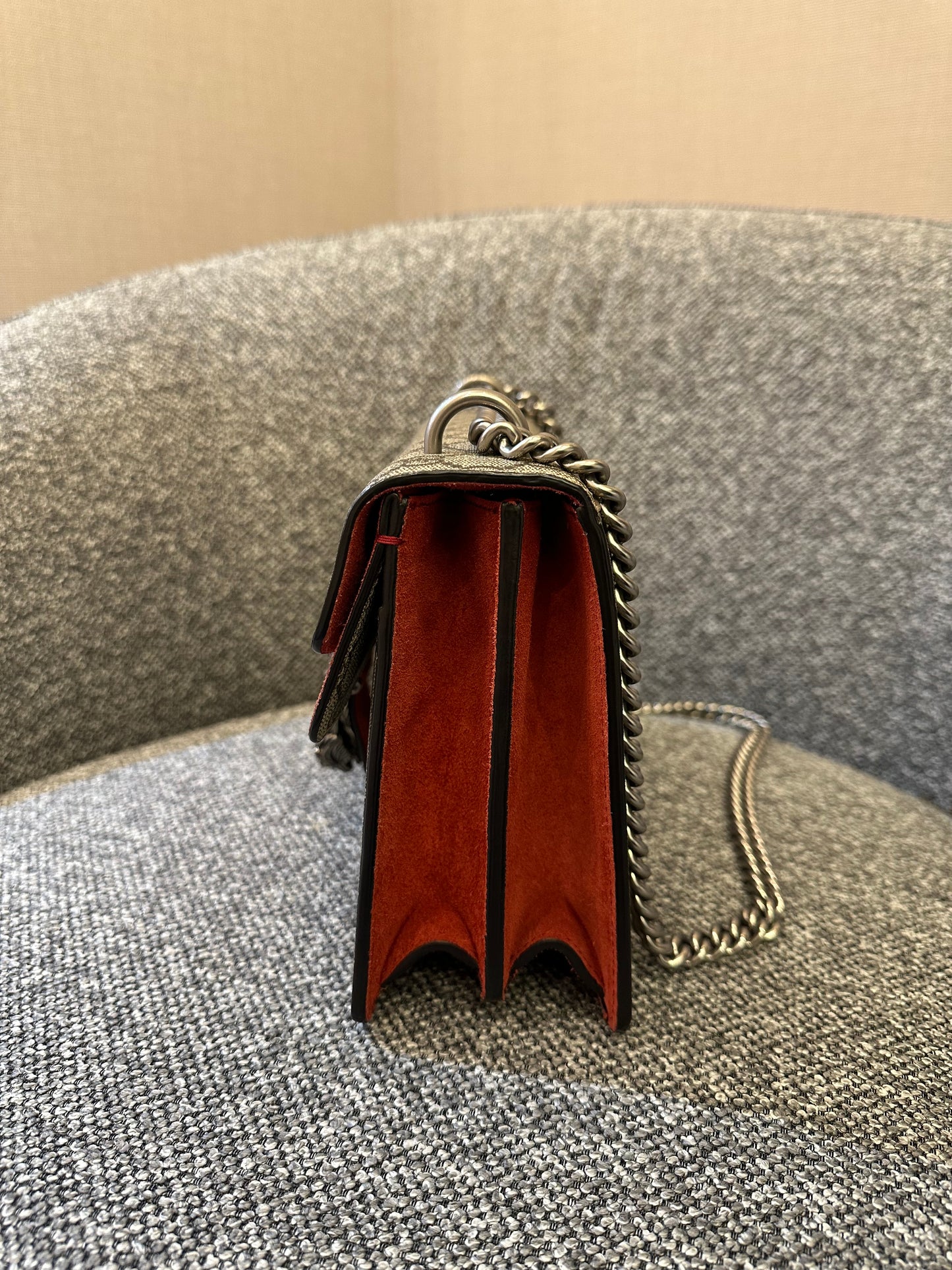 Gucci Dionysus Shoulder Bag in GG Supreme Canvas with Red Suede